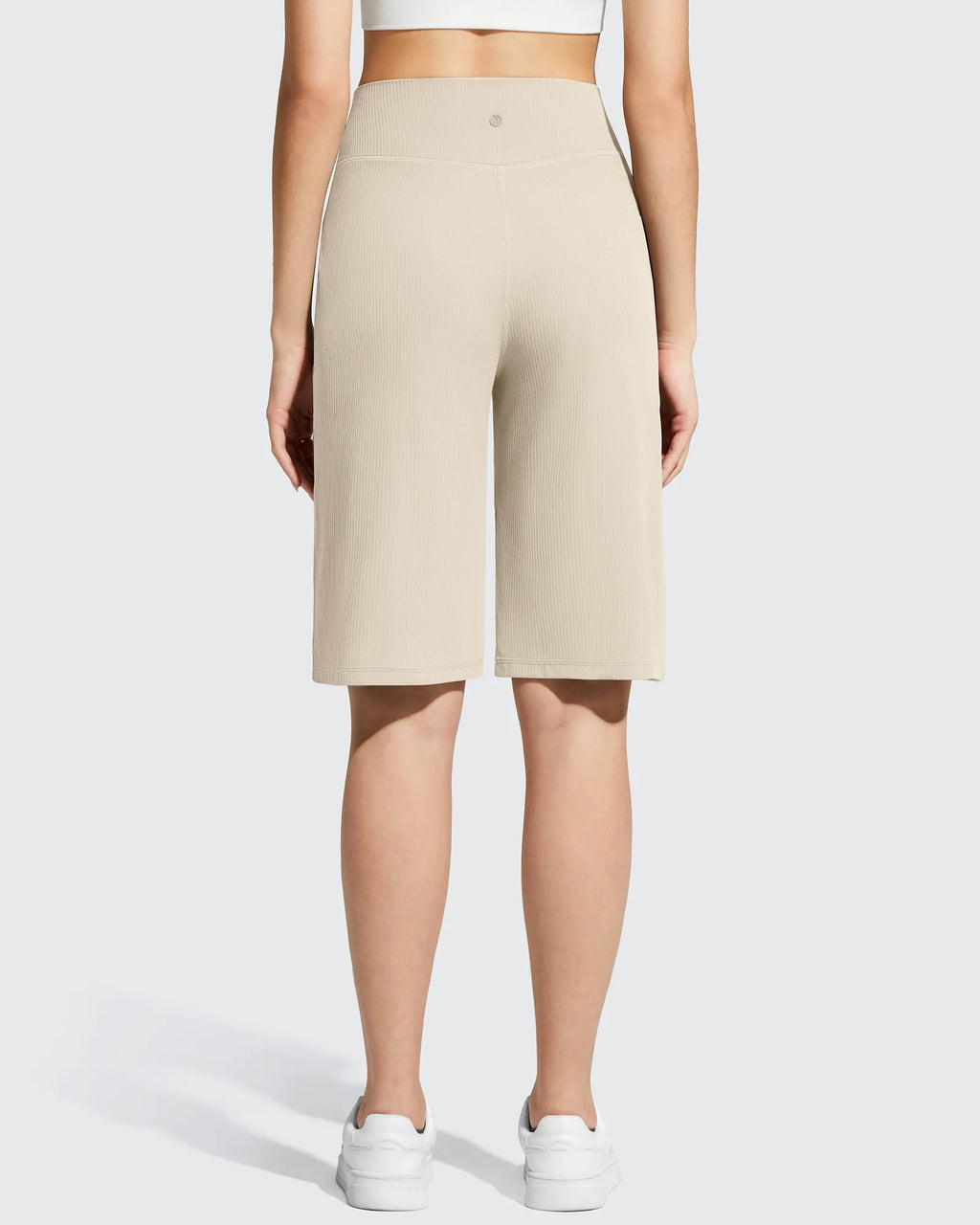 Ribbed Bermuda High-Waist Knee Length Shorts 11''