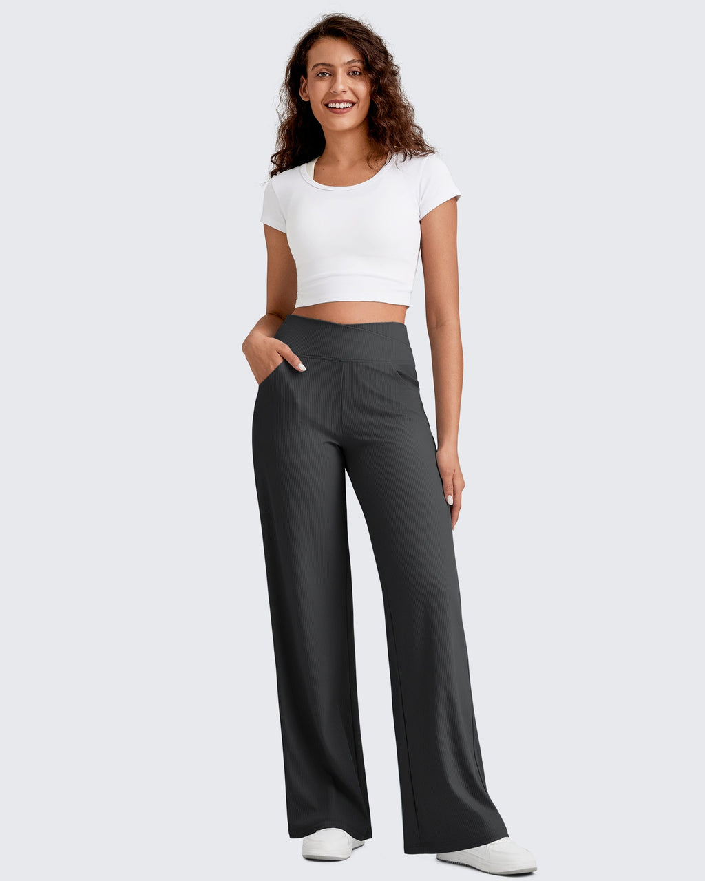 Ribbed Cross High-Waist Wide Leg Pants