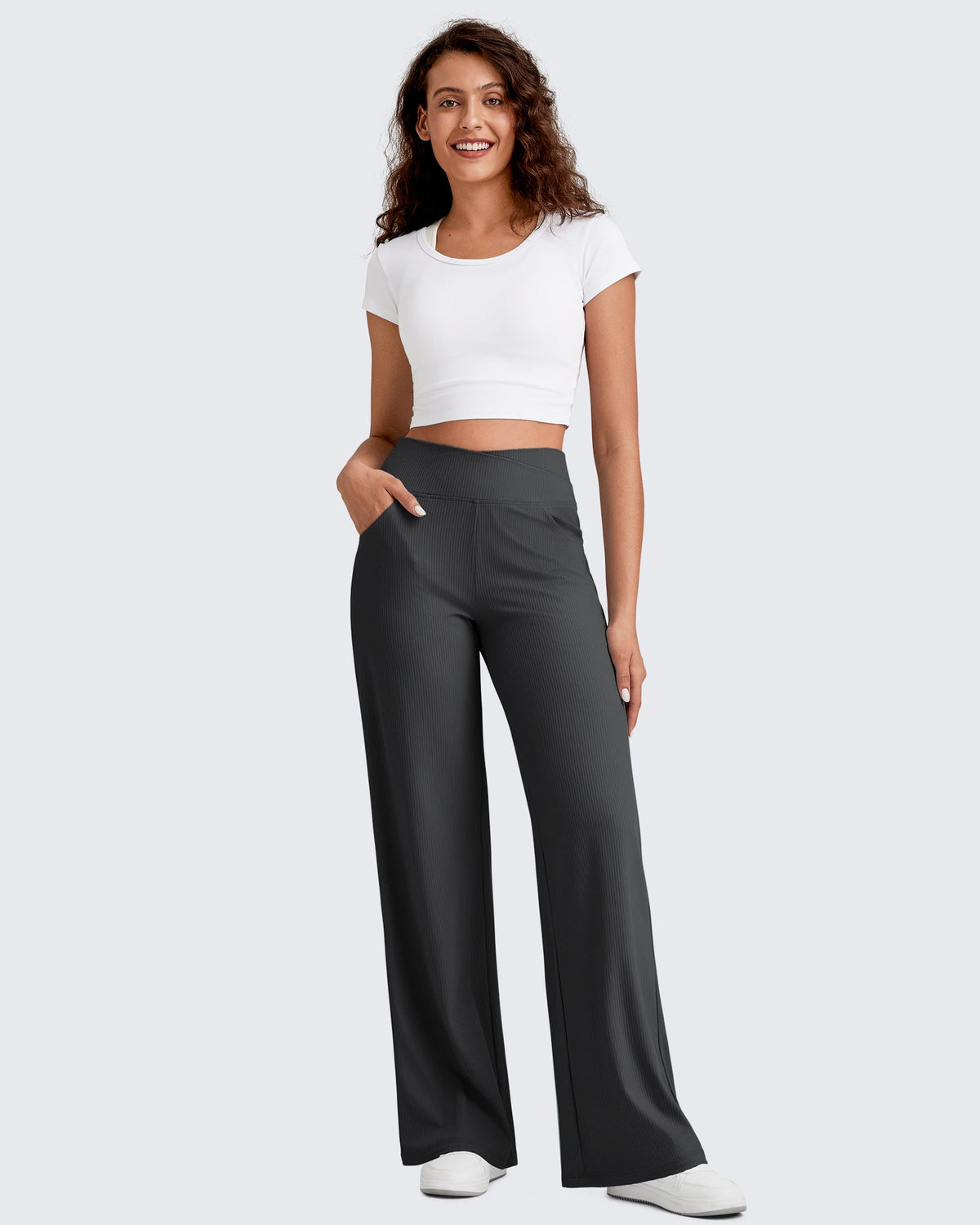 Ribbed Cross High-Waist Wide Leg Pants