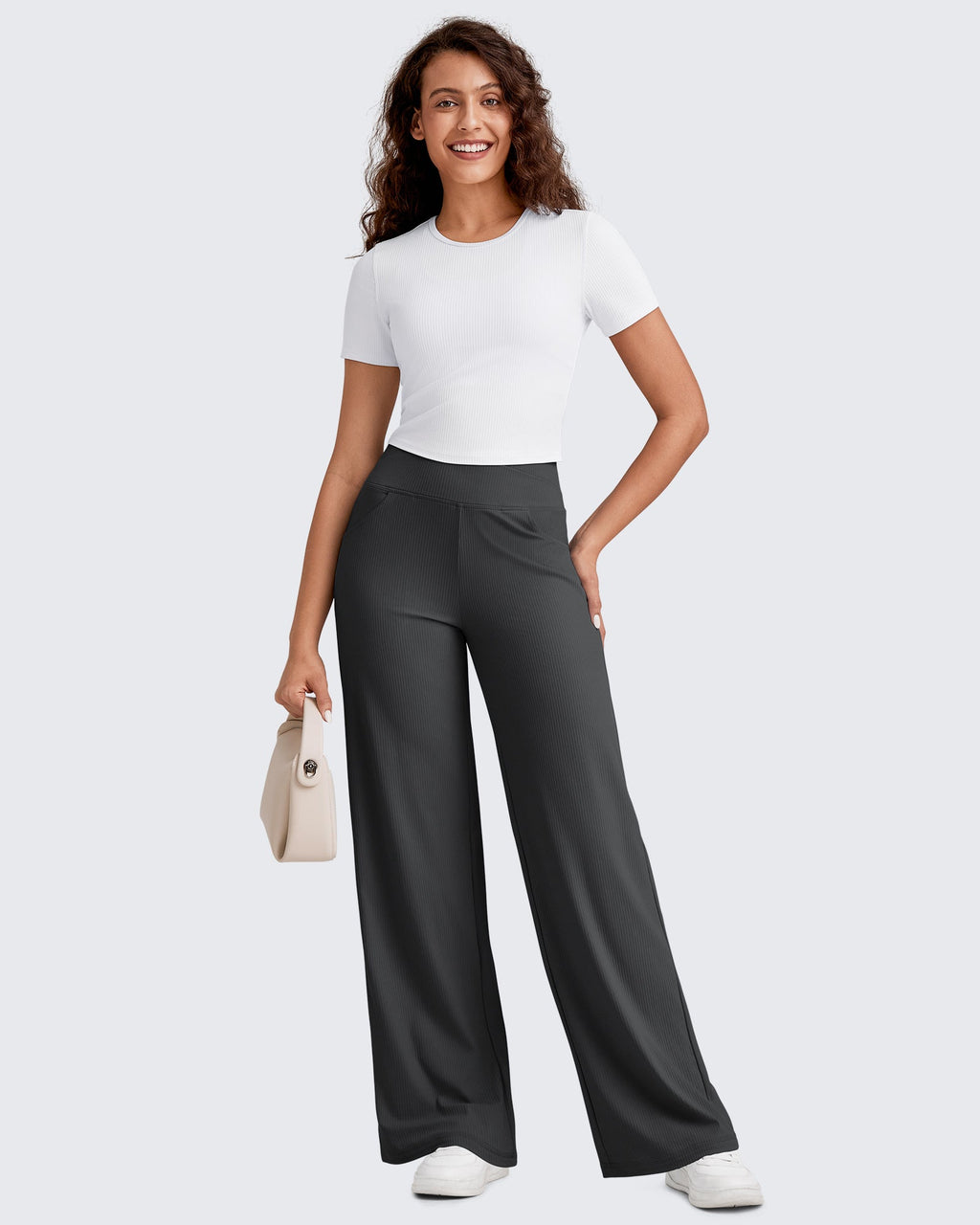 Ribbed Cross High-Waist Wide Leg Pants