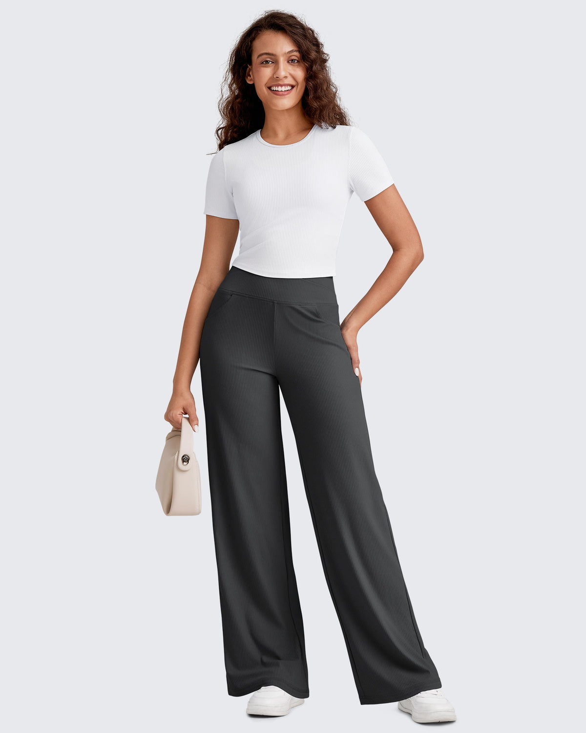 Ribbed Cross High-Waist Wide Leg Pants