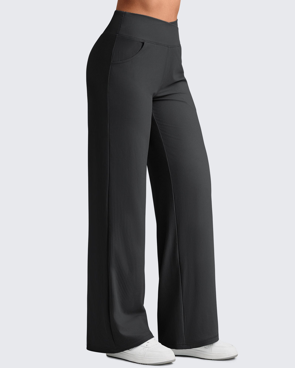 Ribbed Cross High-Waist Wide Leg Pants