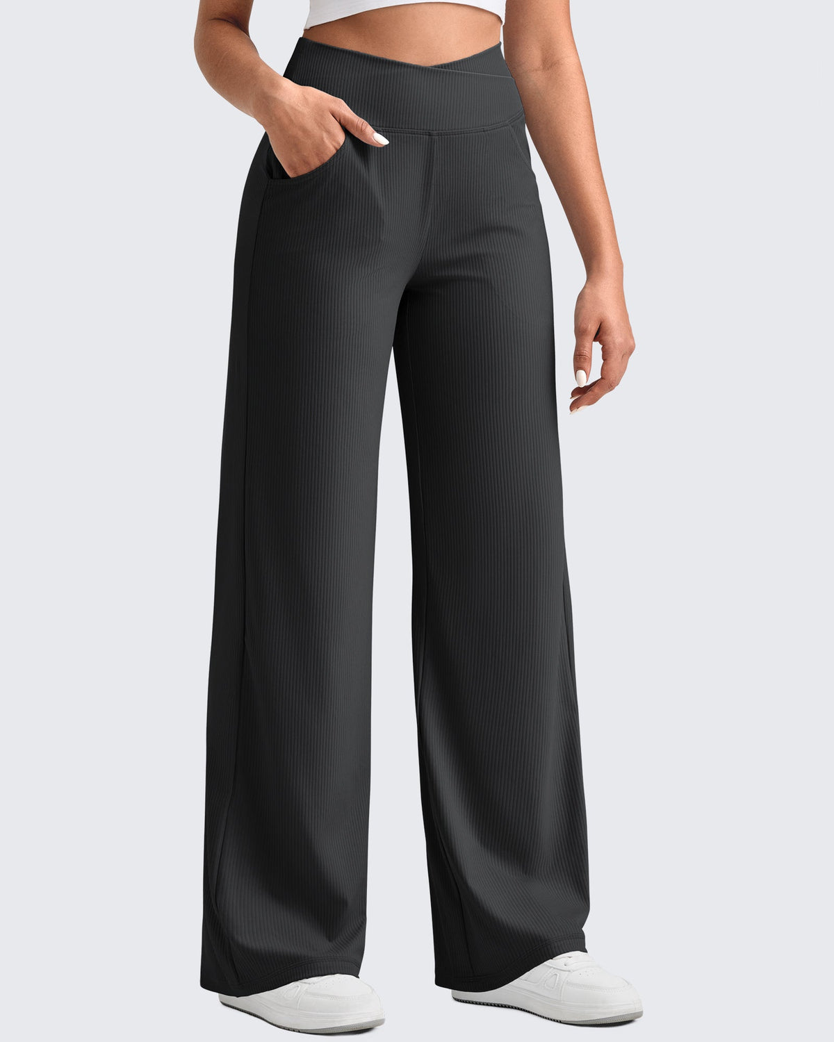 Ribbed Cross High-Waist Wide Leg Pants