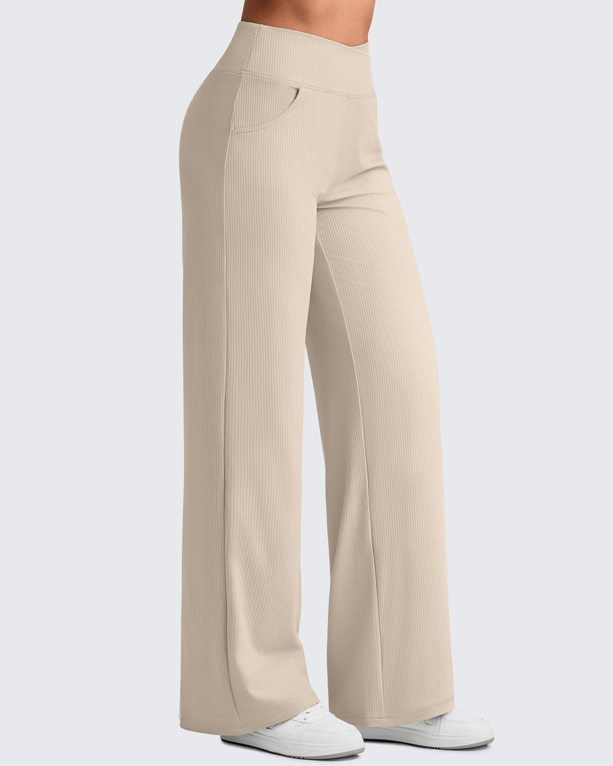 Ribbed Cross High-Waist Wide Leg Pants