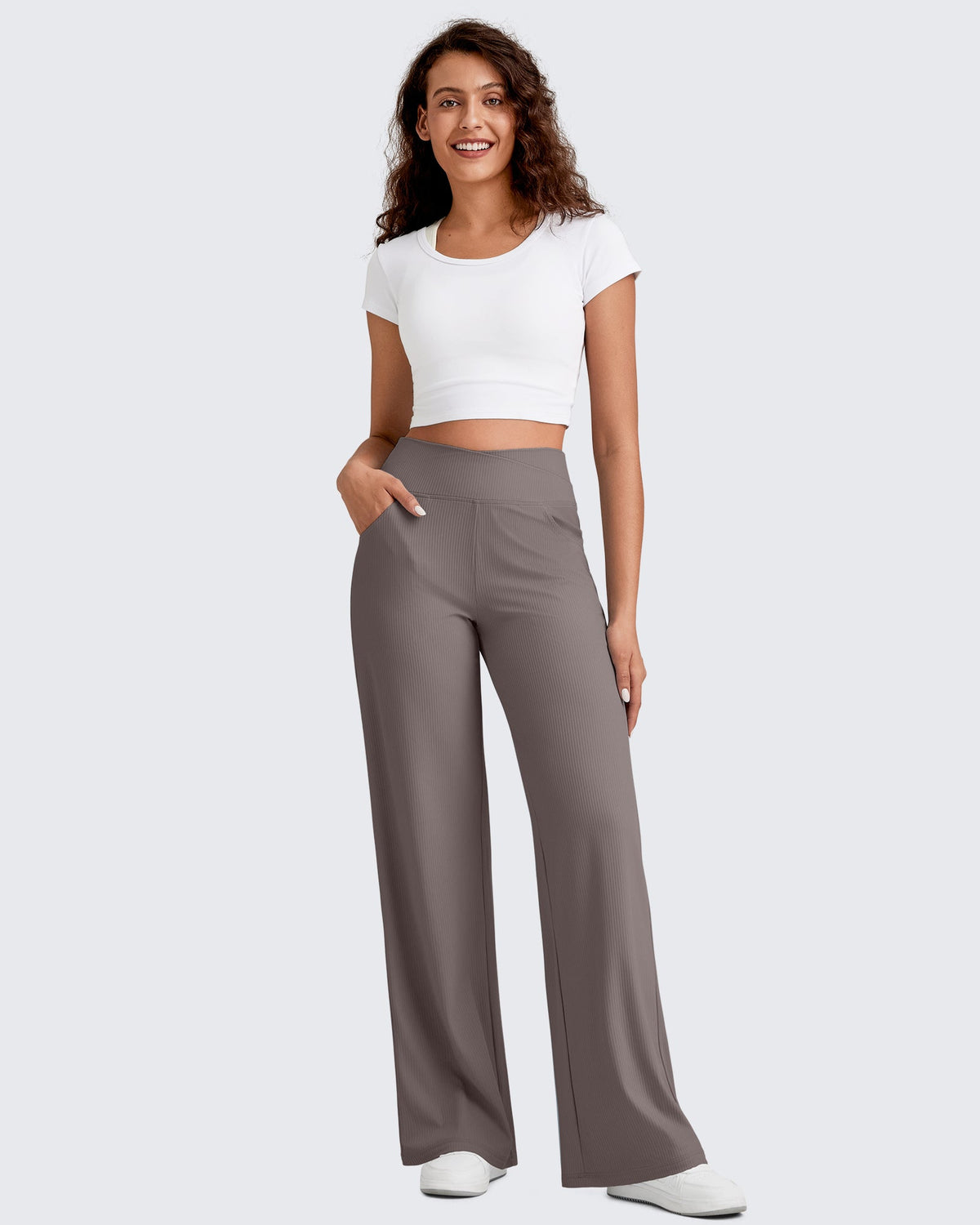 Ribbed Cross High-Waist Wide Leg Pants