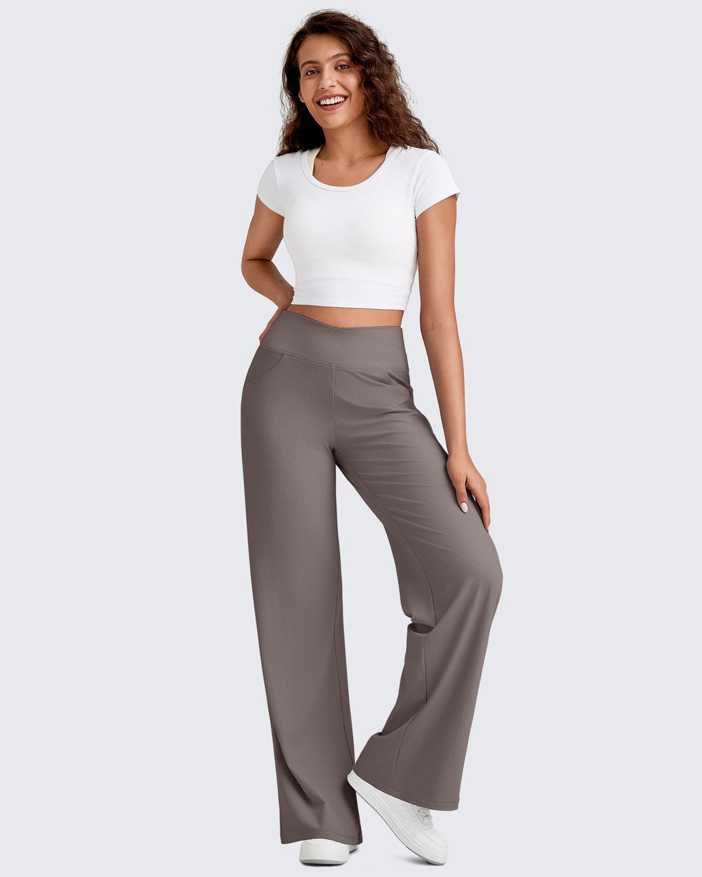 Ribbed Cross High-Waist Wide Leg Pants