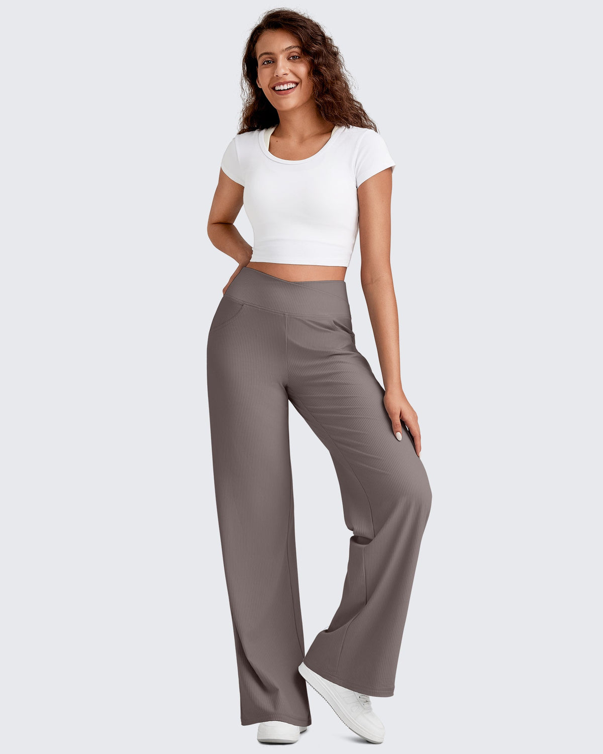 Ribbed Cross High-Waist Wide Leg Pants