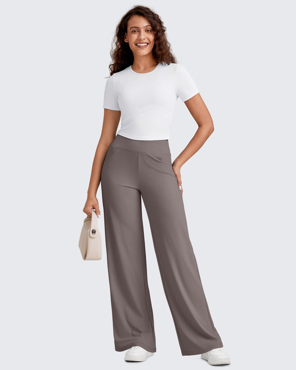 Ribbed Cross High-Waist Wide Leg Pants