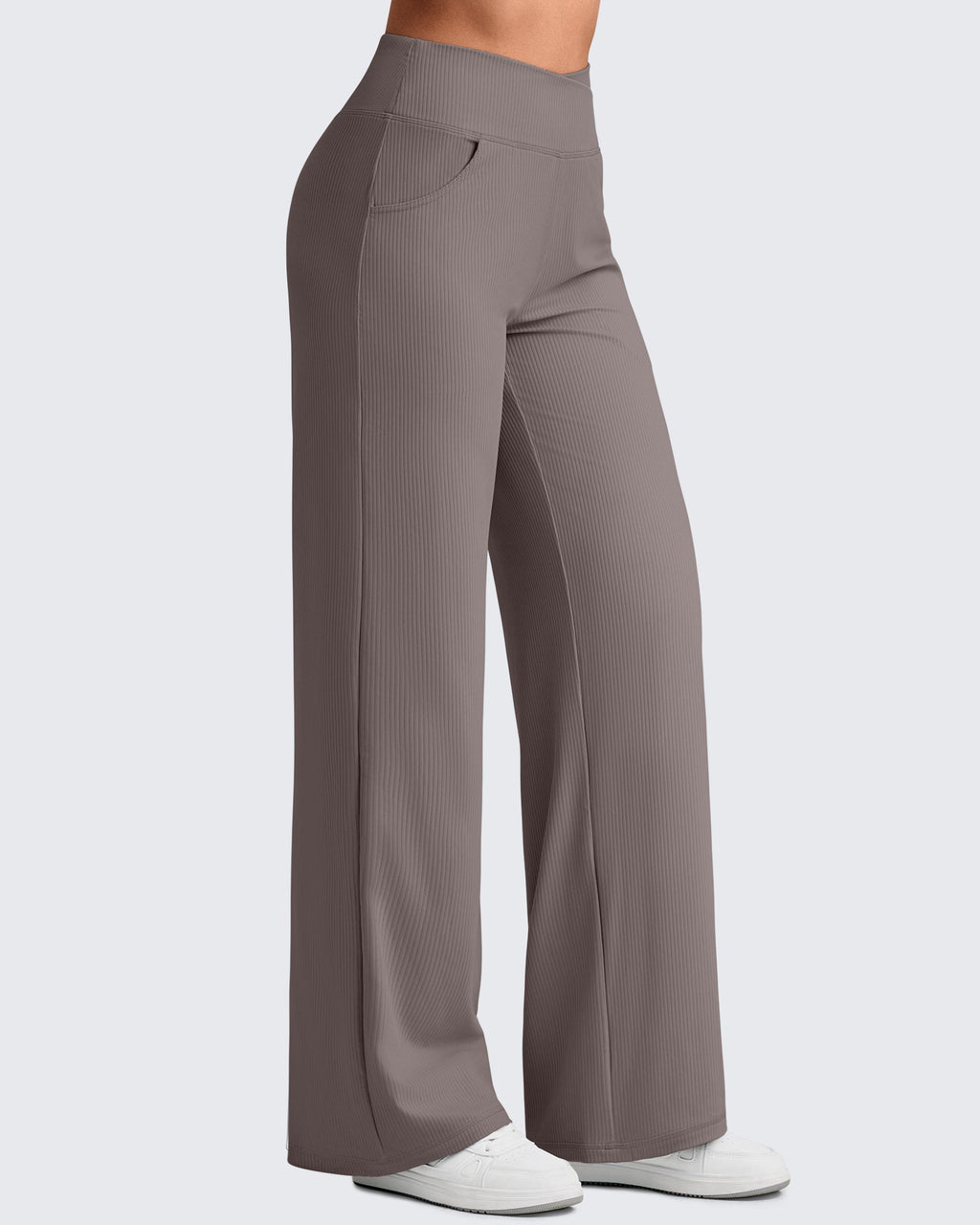 Ribbed Cross High-Waist Wide Leg Pants