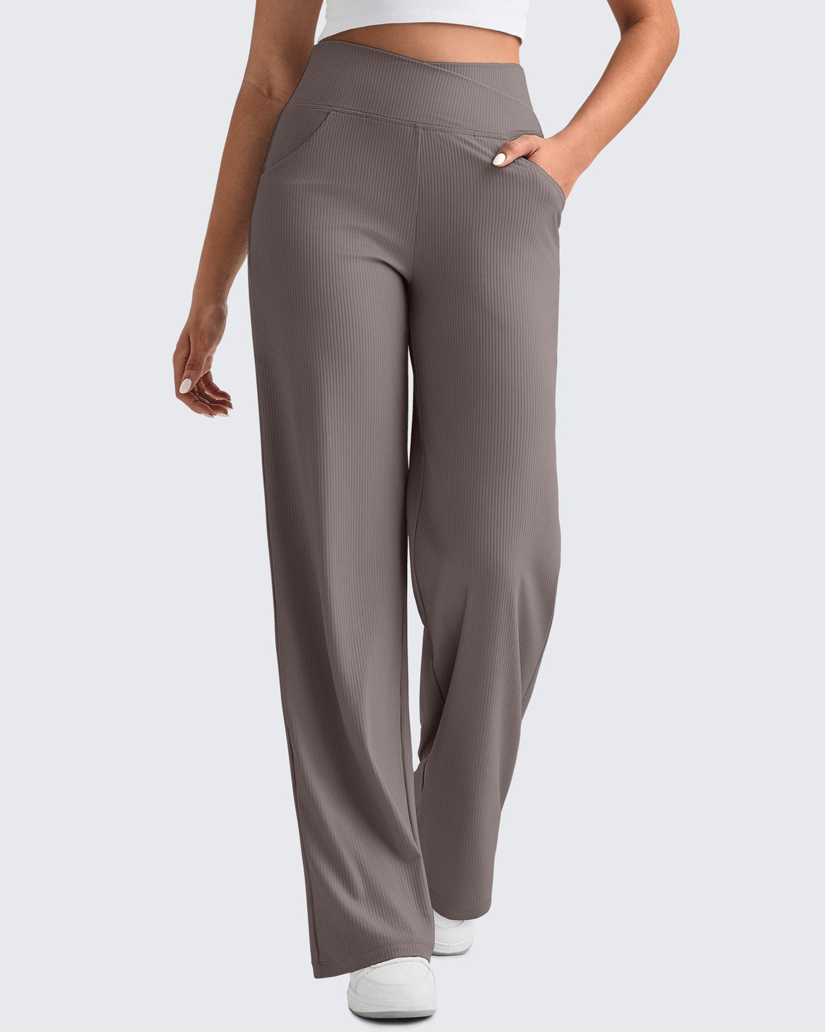 Ribbed Cross High-Waist Wide Leg Pants