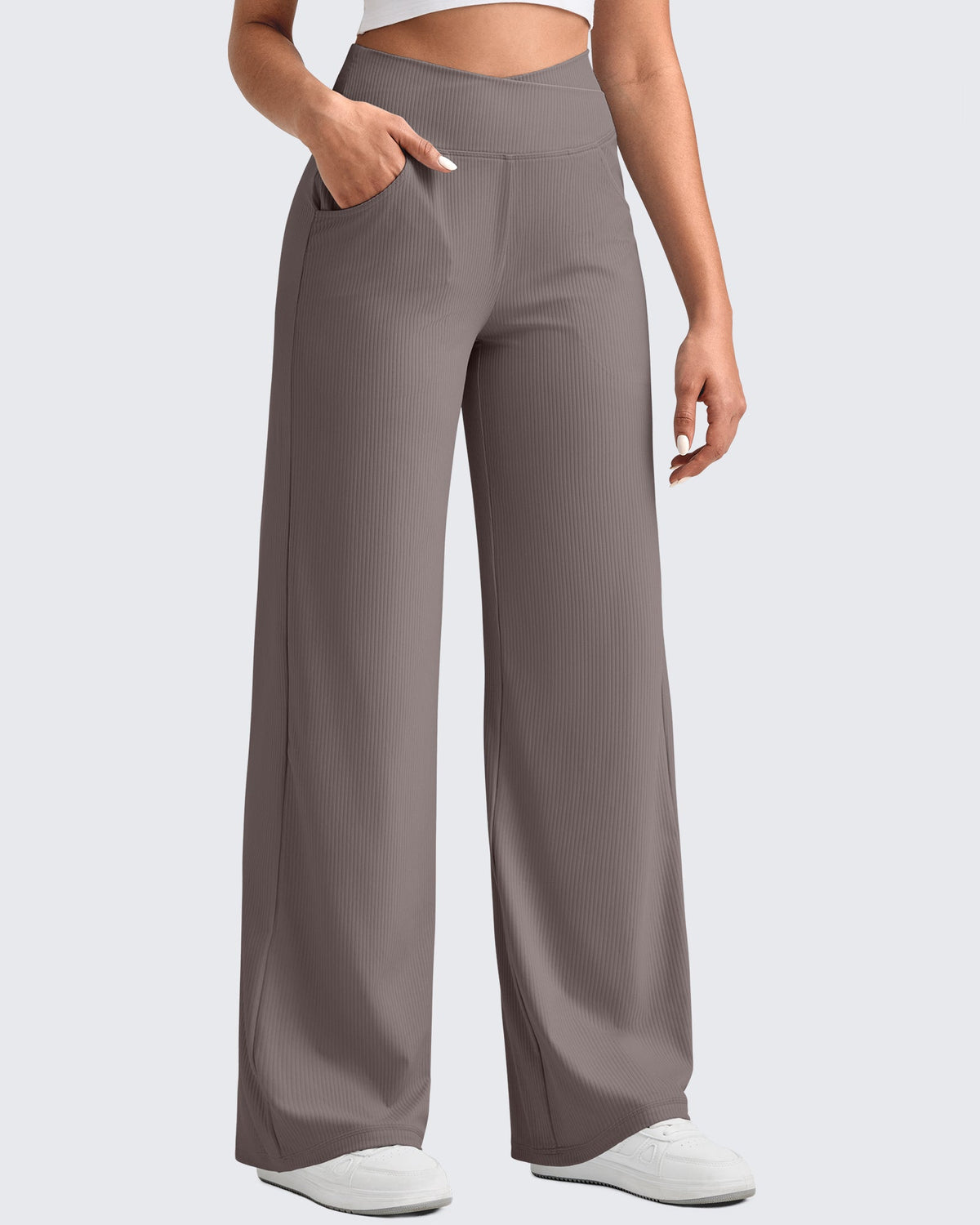Ribbed Cross High-Waist Wide Leg Pants