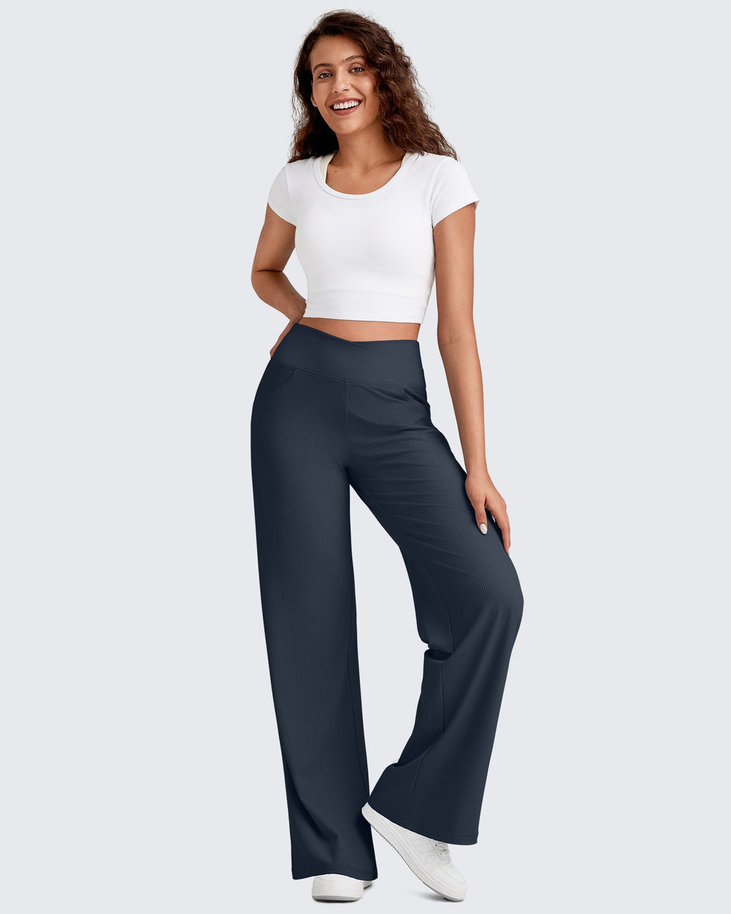 Ribbed Cross High-Waist Wide Leg Pants