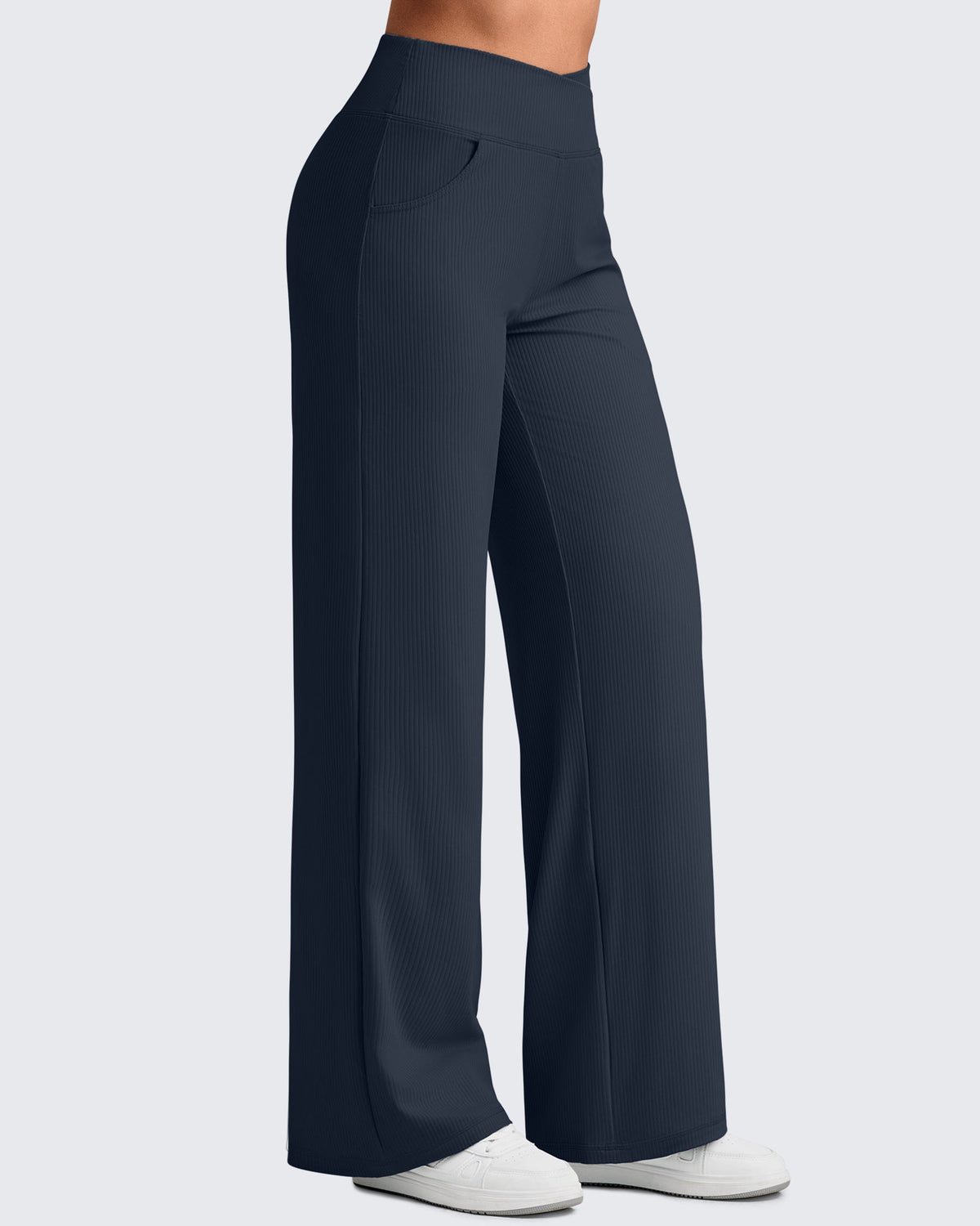 Ribbed Cross High-Waist Wide Leg Pants
