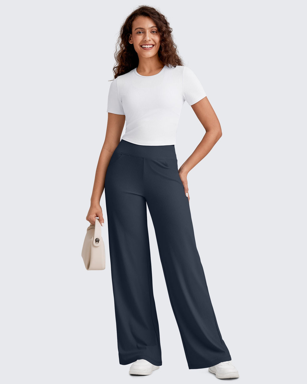 Ribbed Cross High-Waist Wide Leg Pants