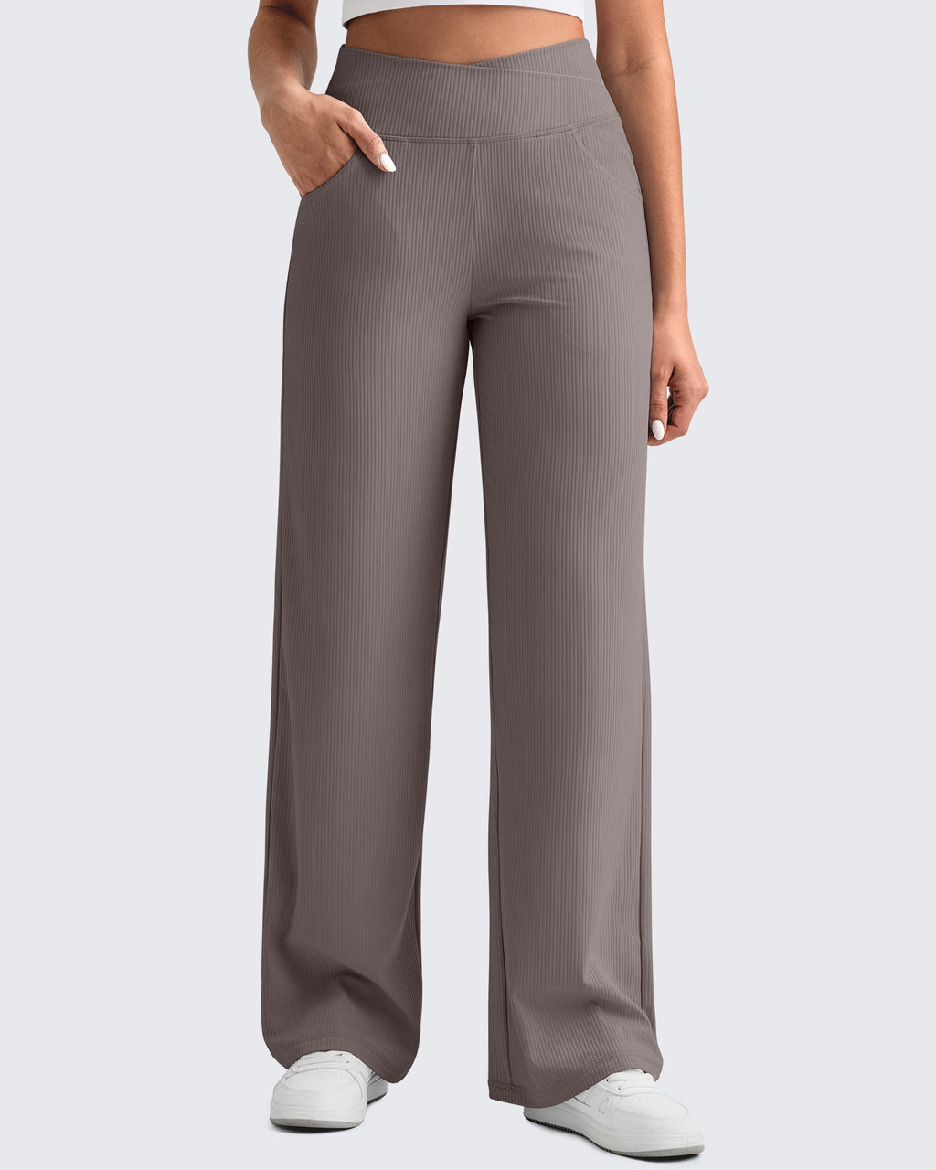 Ribbed Cross High-Waist Wide Leg Pants