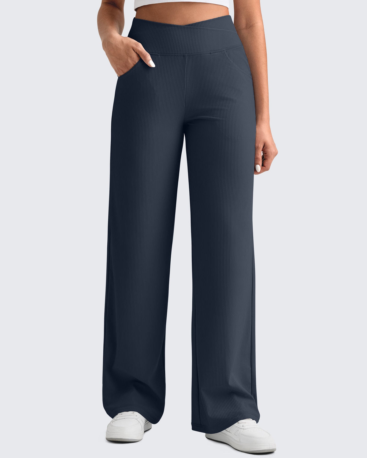 Ribbed Cross High-Waist Wide Leg Pants