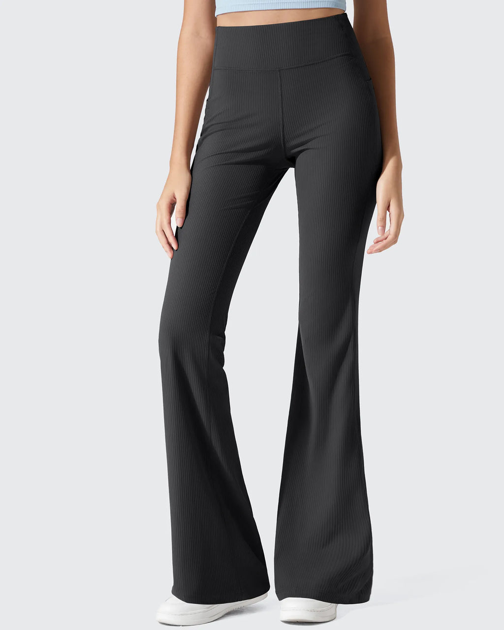 Ribbed High Waisted Pockets Bootcut Leggings