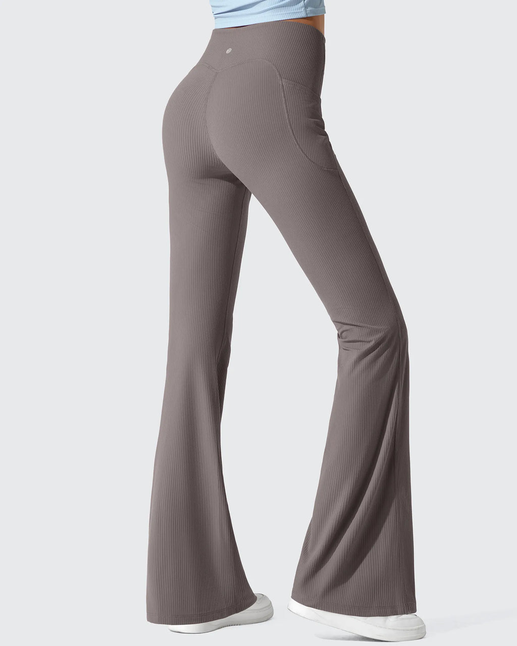 Ribbed High Waisted Pockets Bootcut Leggings