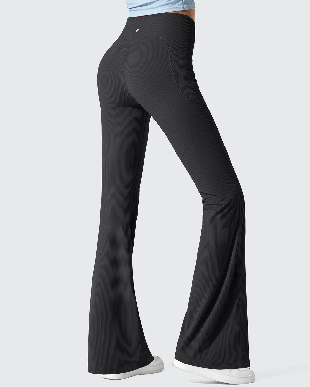 Ribbed High Waisted Pockets Bootcut Leggings