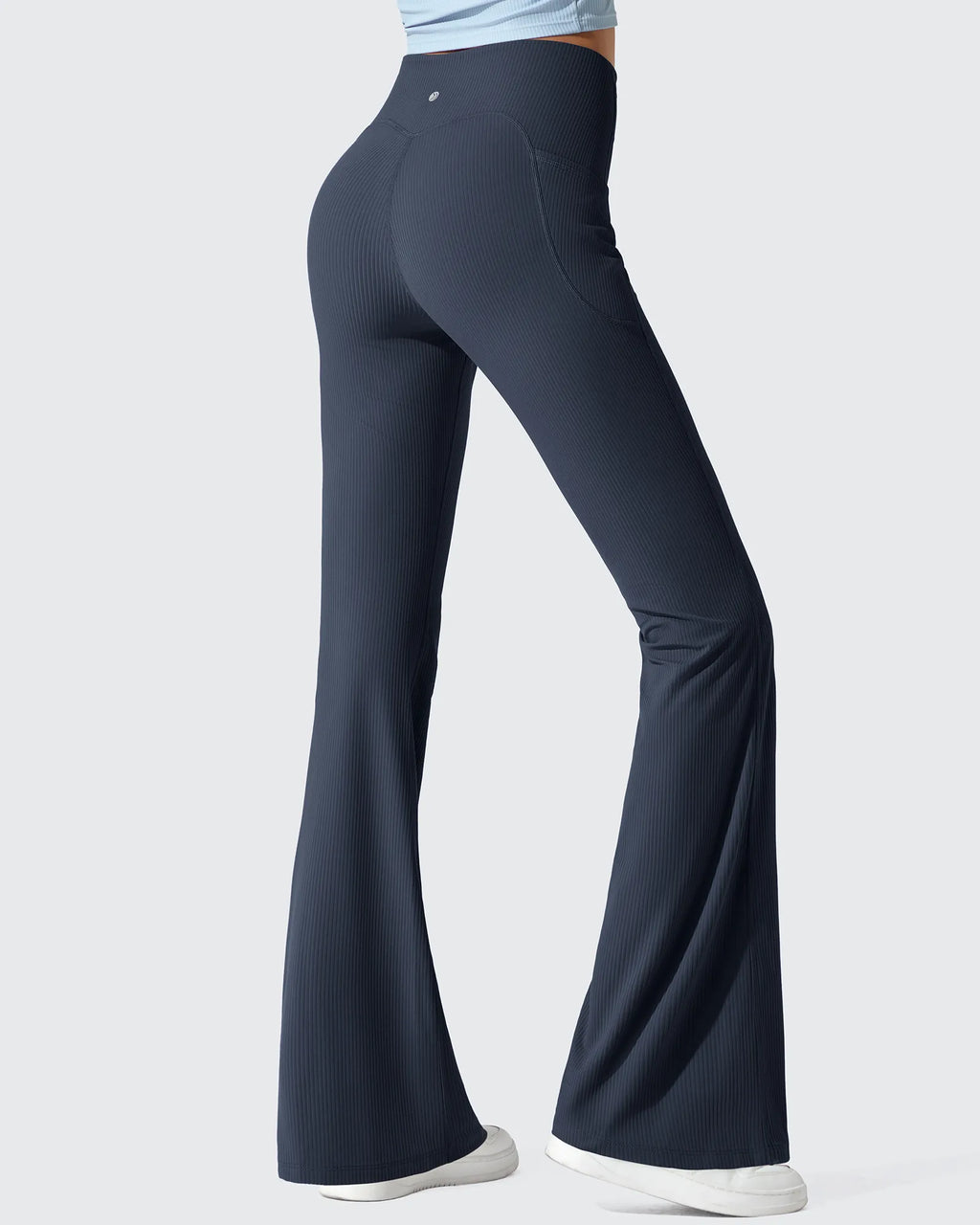 Ribbed High Waisted Pockets Bootcut Leggings