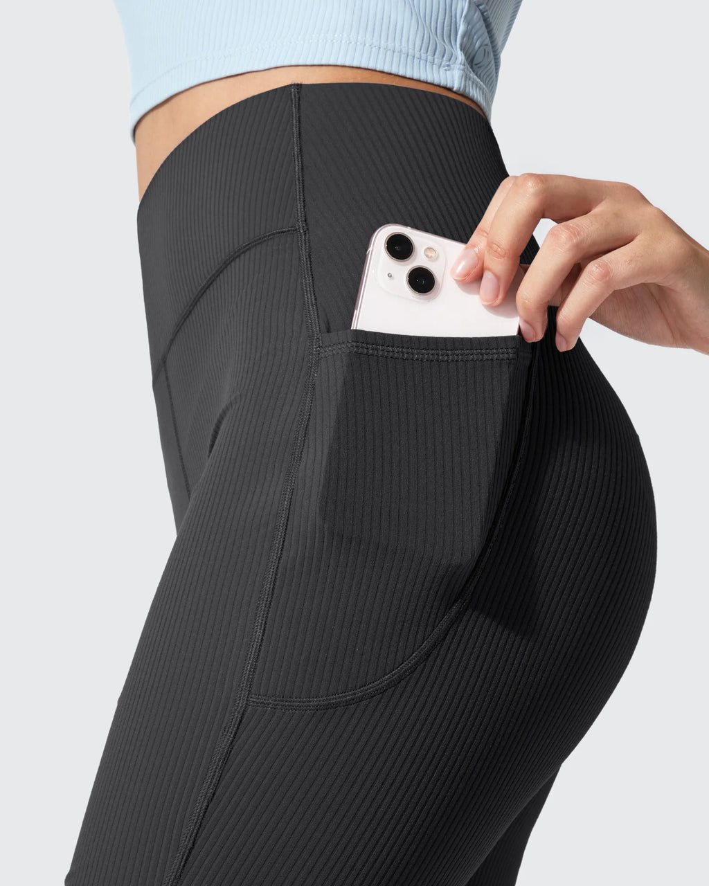 Ribbed High Waisted Pockets Bootcut Leggings