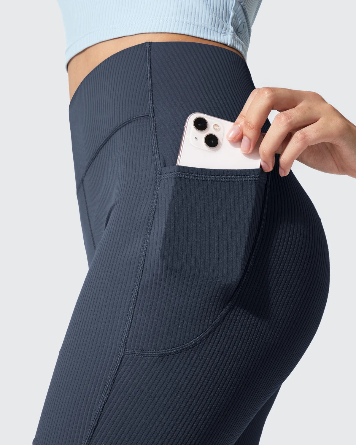 Ribbed High Waisted Pockets Bootcut Leggings