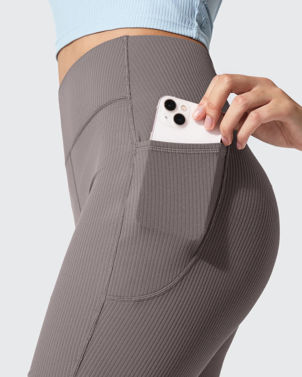 Ribbed High Waisted Pockets Bootcut Leggings