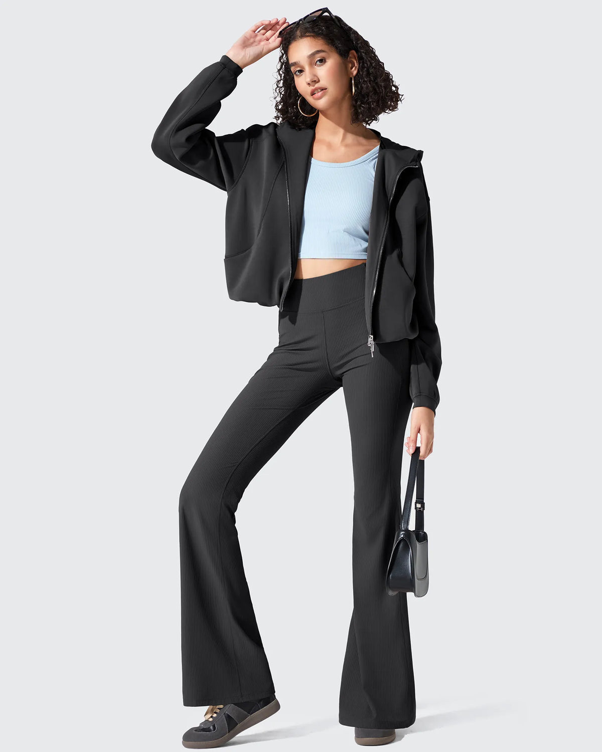 Ribbed High Waisted Pockets Bootcut Leggings