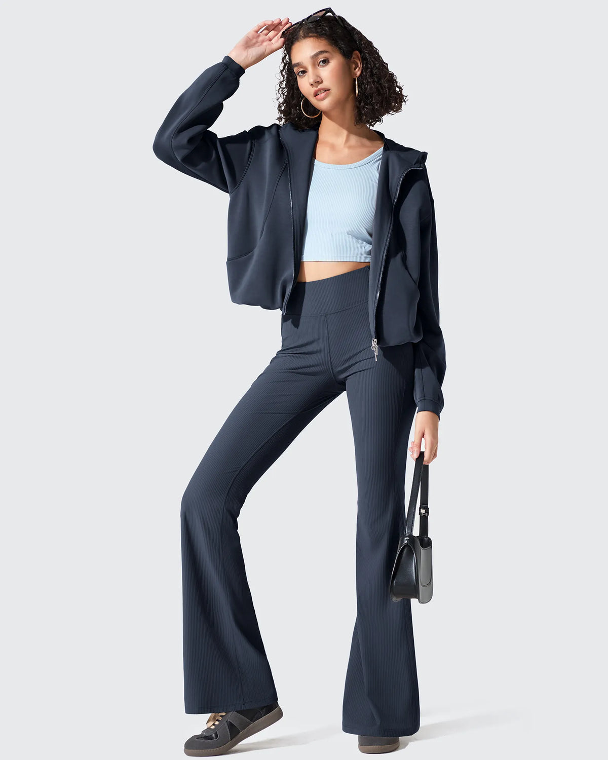 Ribbed High Waisted Pockets Bootcut Leggings