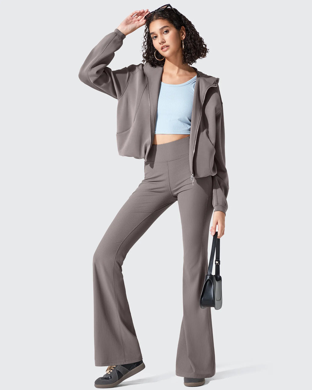Ribbed High Waisted Pockets Bootcut Leggings