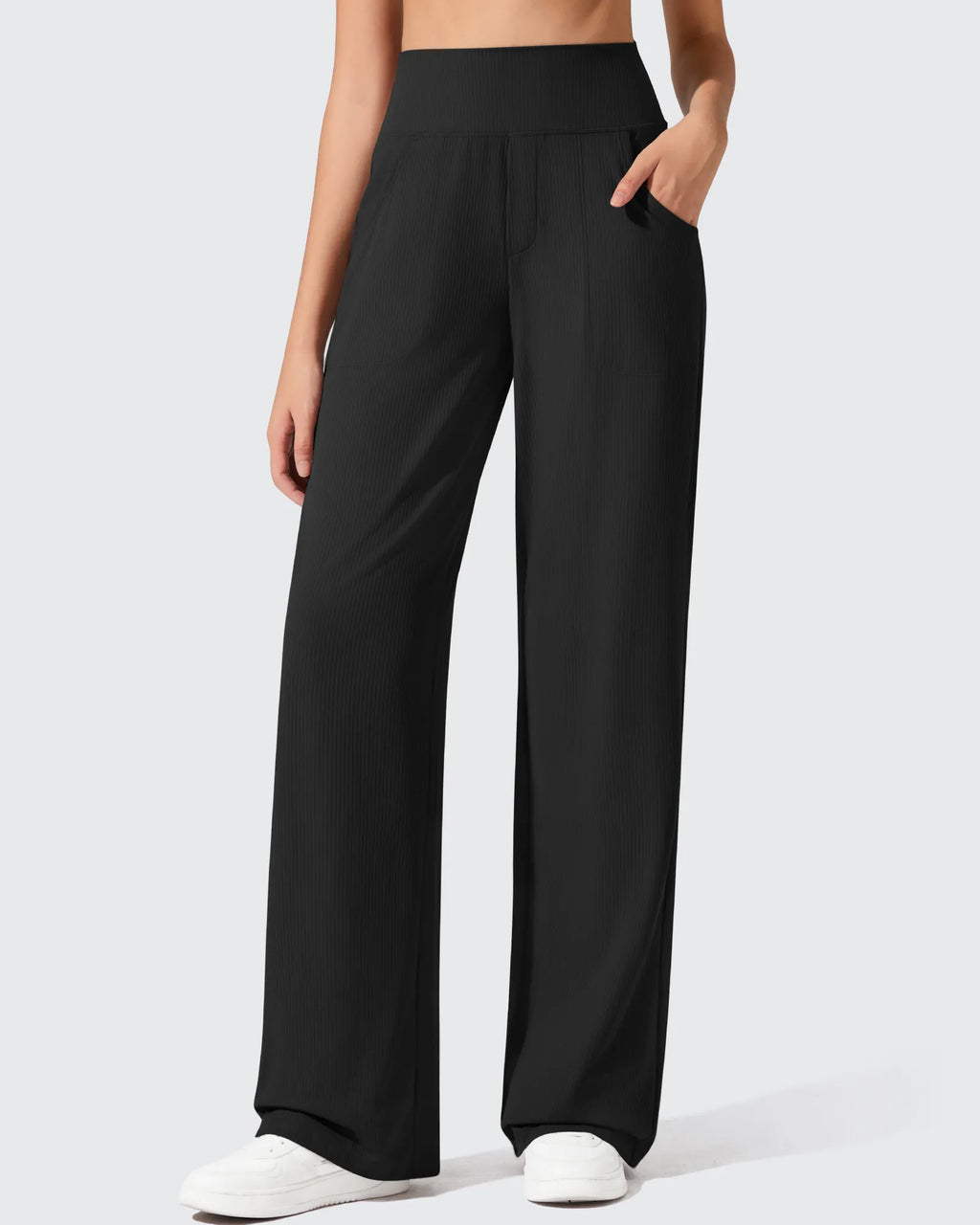 Ribbed Knit High Waist Wide Leg Yoga Pants