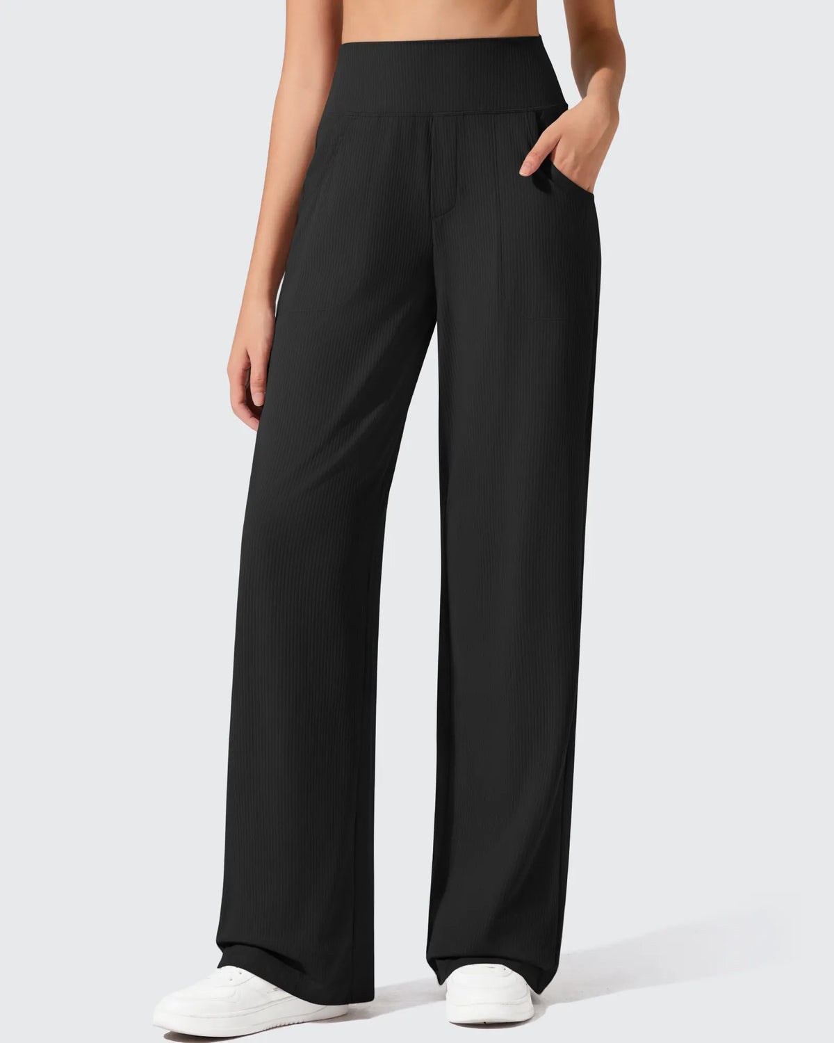 Ribbed Knit High Waist Wide Leg Yoga Pants