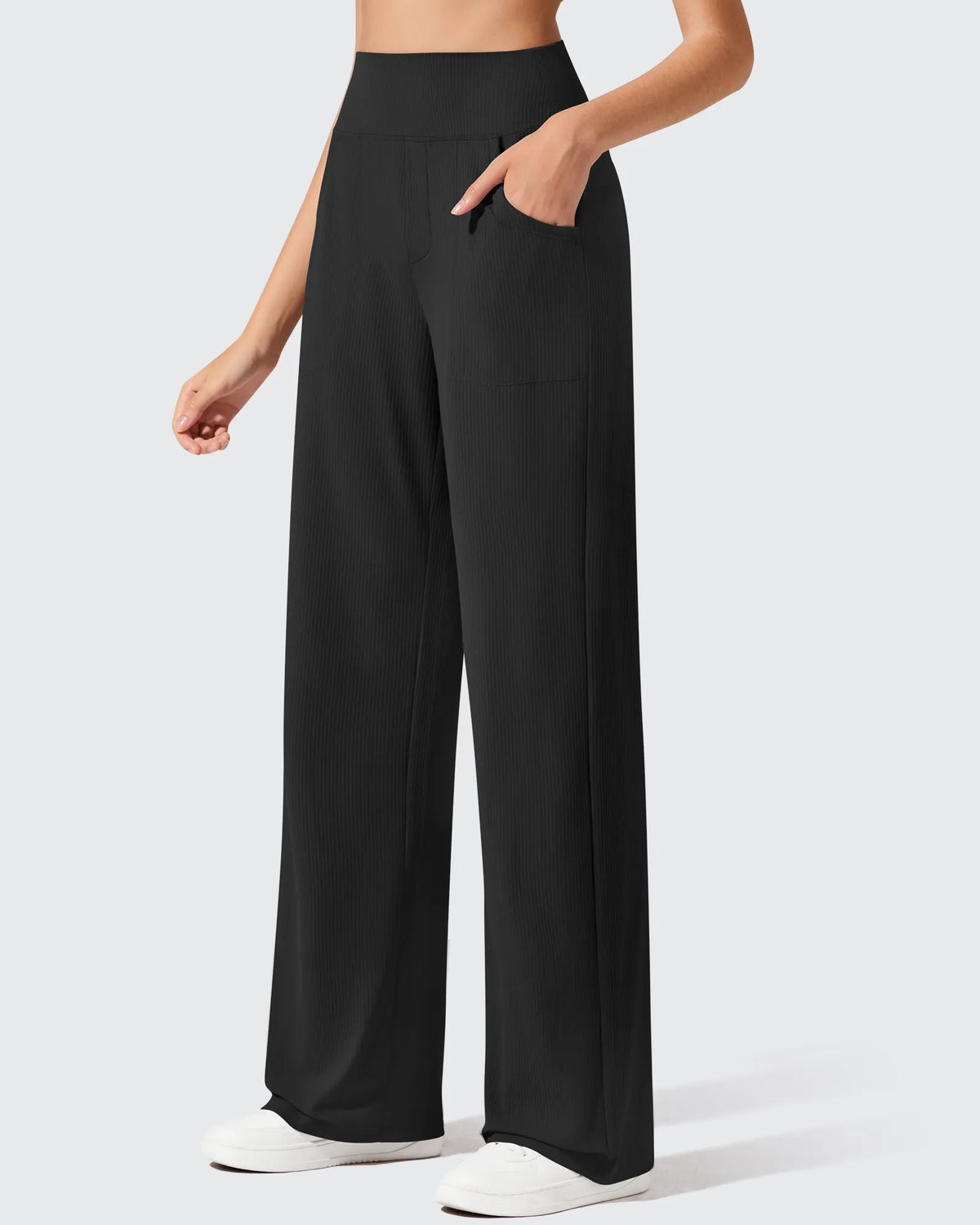 Ribbed Knit High Waist Wide Leg Yoga Pants