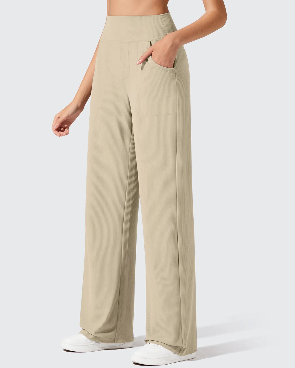 Ribbed Knit High Waist Wide Leg Yoga Pants