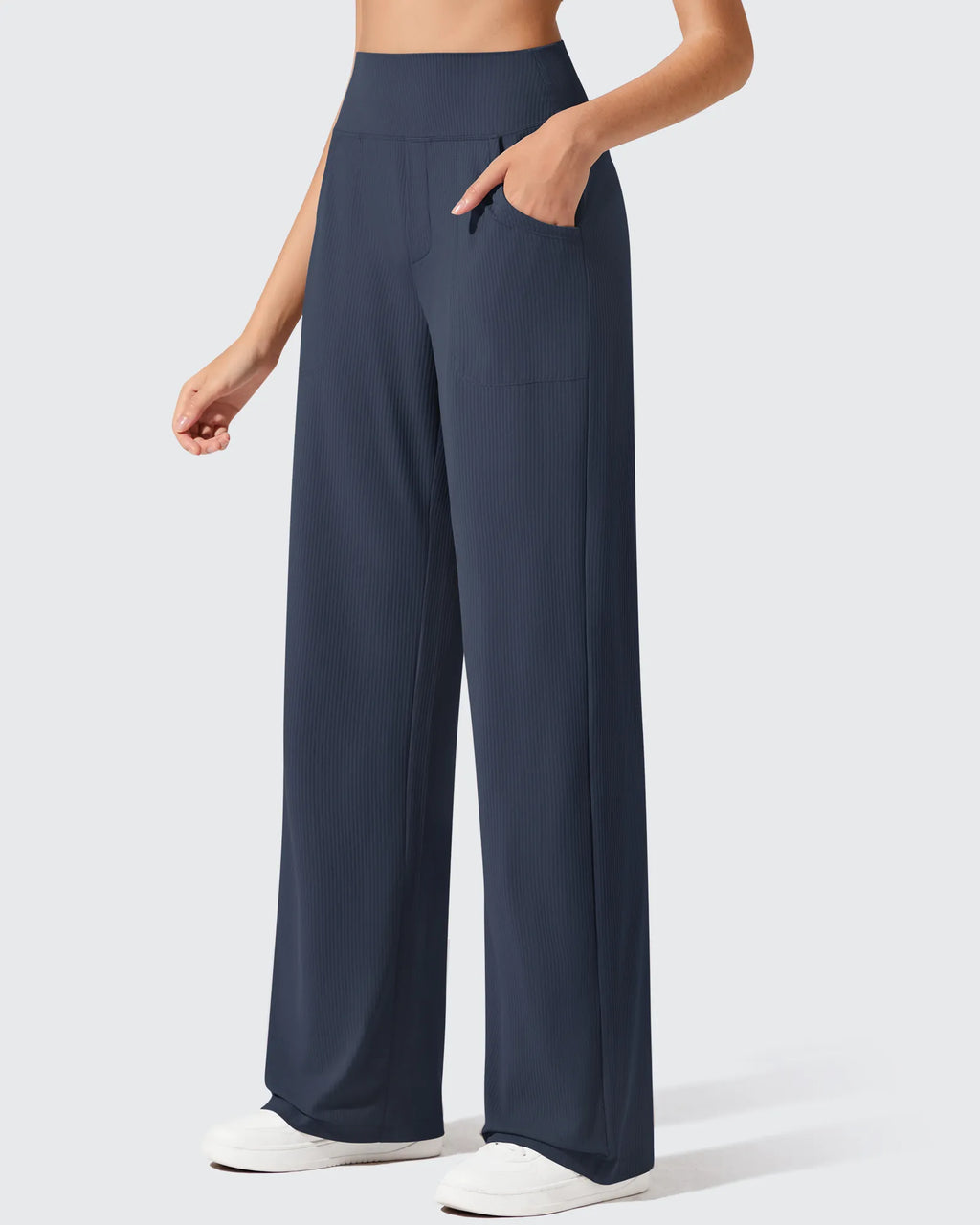 Ribbed Knit High Waist Wide Leg Yoga Pants