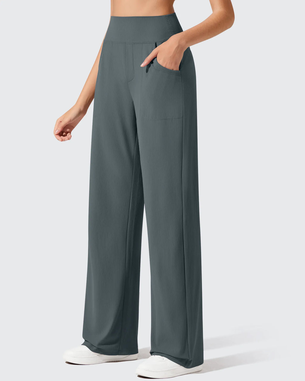 Ribbed Knit High Waist Wide Leg Yoga Pants