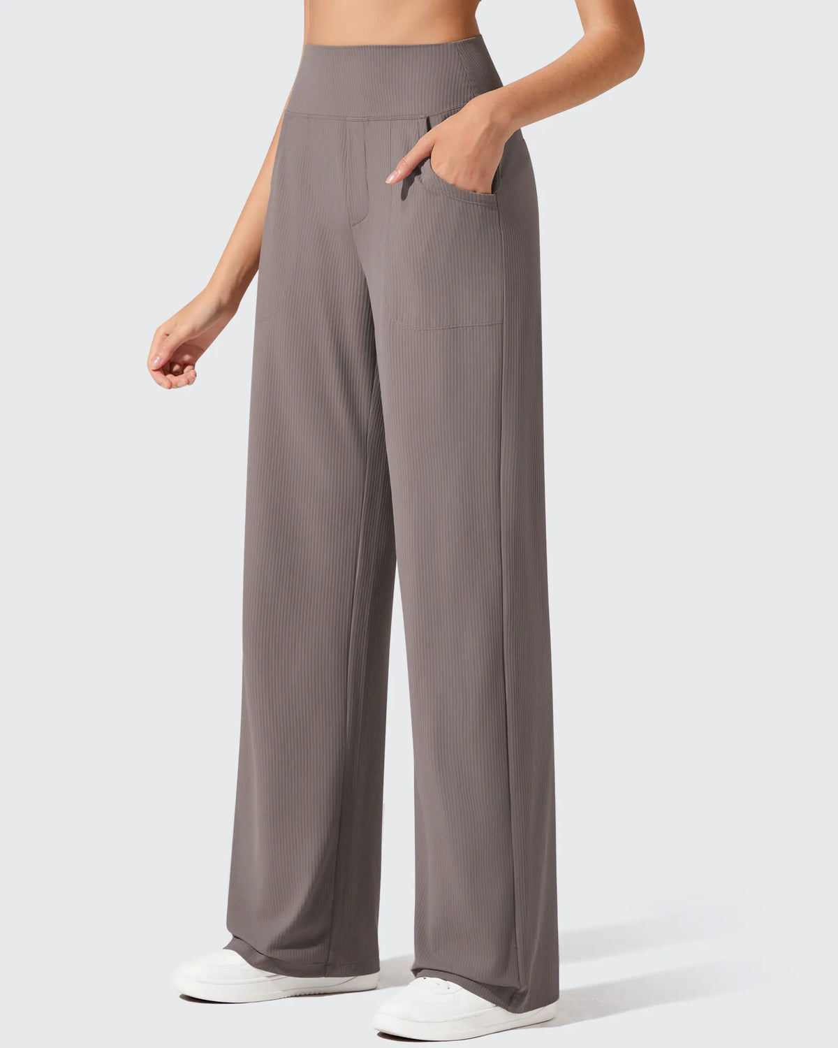 Ribbed Knit High Waist Wide Leg Yoga Pants