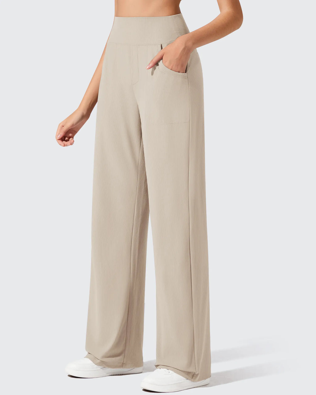 Ribbed Knit High Waist Wide Leg Yoga Pants