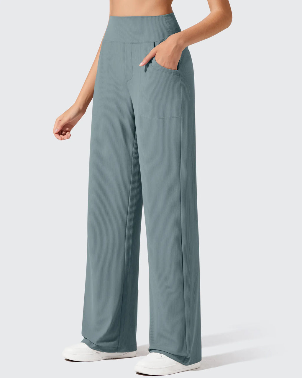Ribbed Knit High Waist Wide Leg Yoga Pants