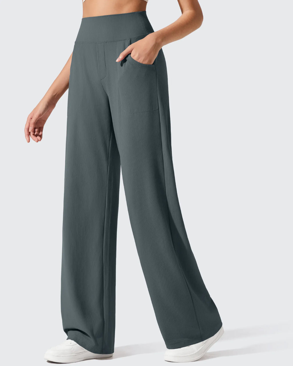 Ribbed Knit High Waist Wide Leg Yoga Pants