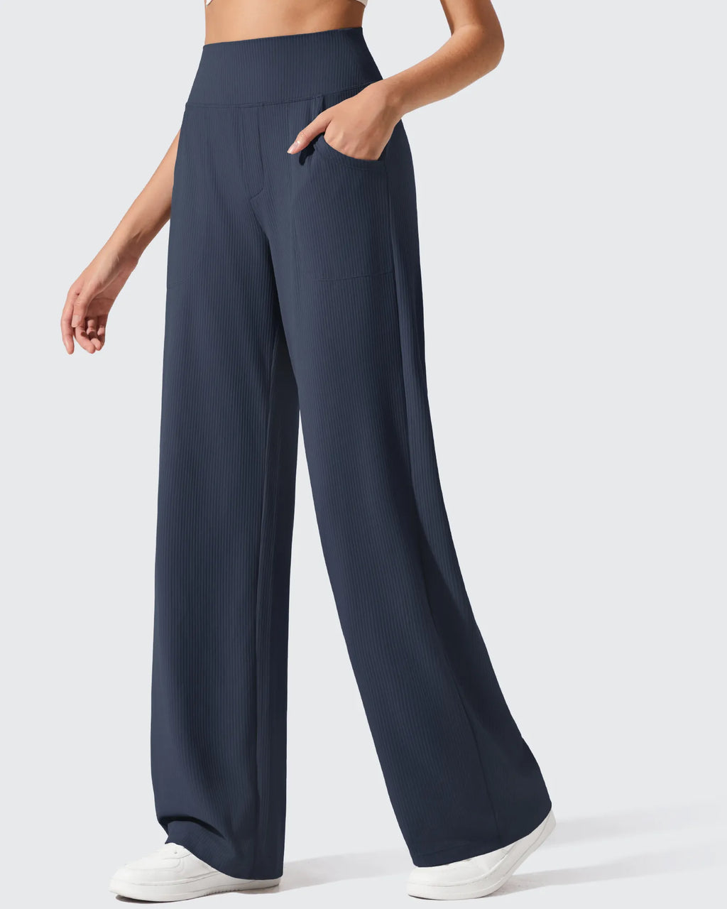 Ribbed Knit High Waist Wide Leg Yoga Pants