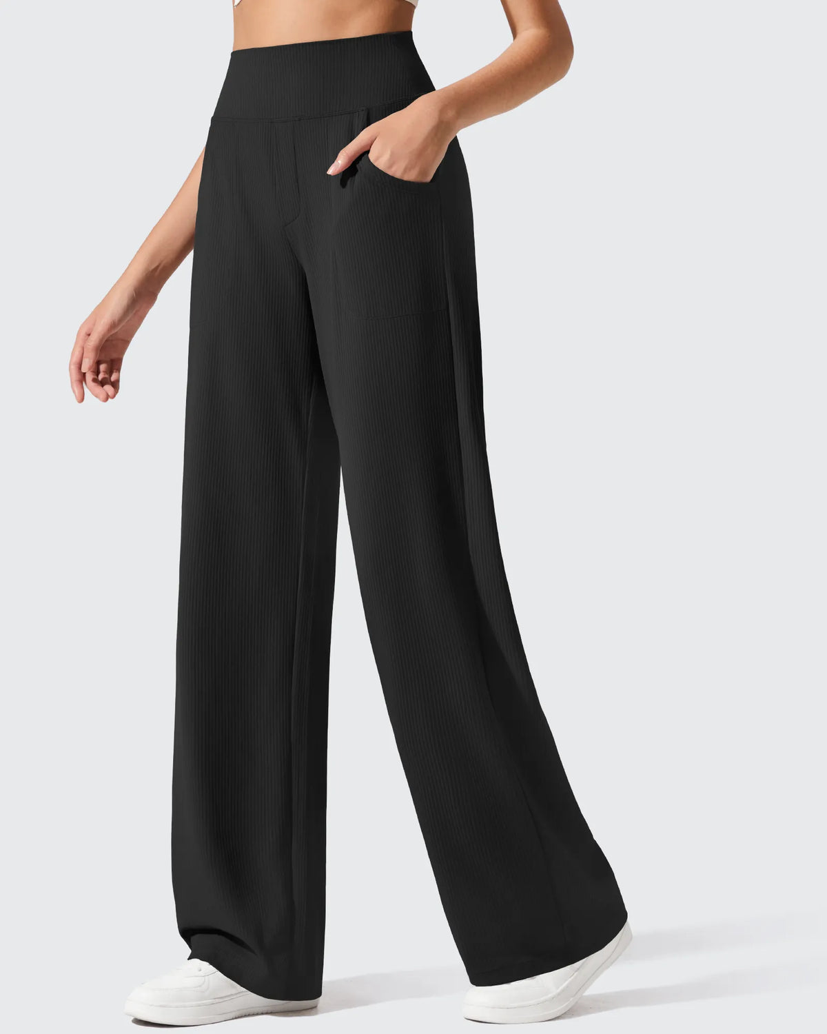 Ribbed Knit High Waist Wide Leg Yoga Pants