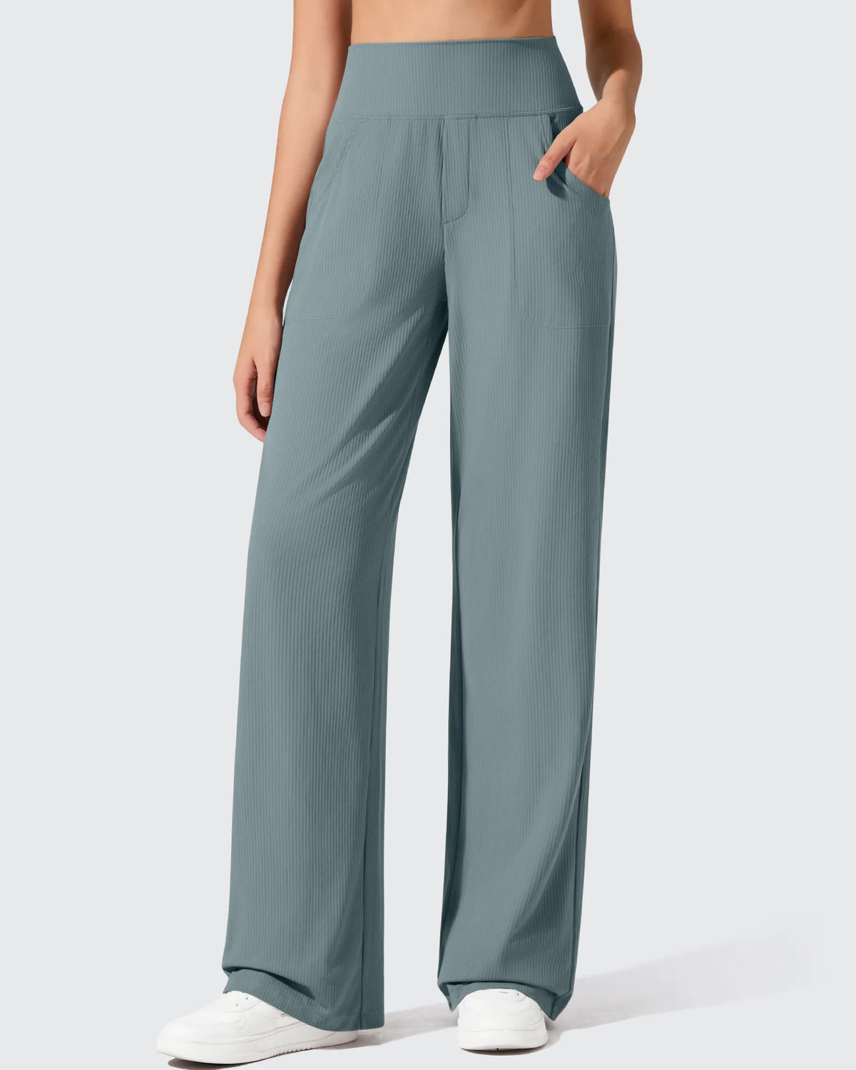 Ribbed Knit High Waist Wide Leg Yoga Pants