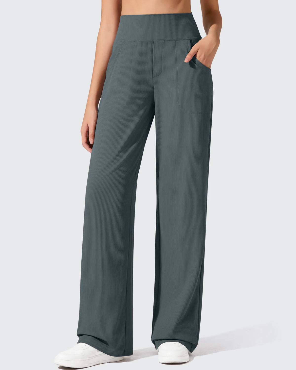 Ribbed Knit High Waist Wide Leg Yoga Pants