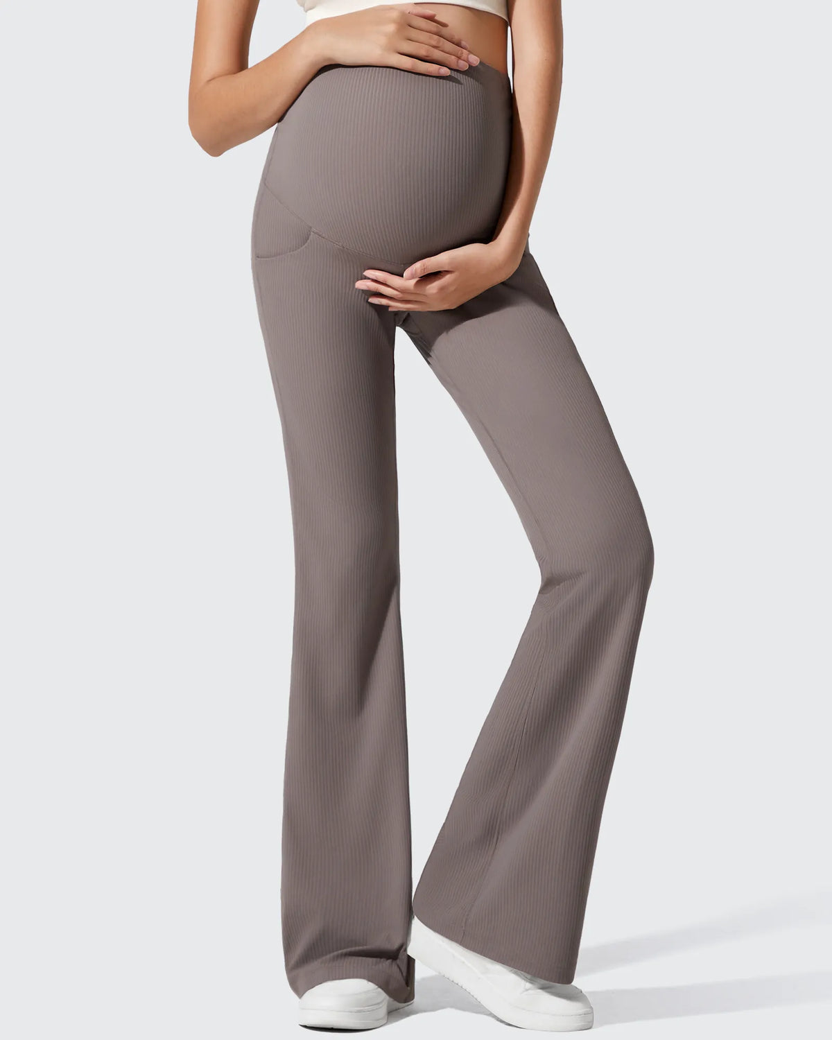 Ribbed Maternity Flare Yoga Pants with Pockets