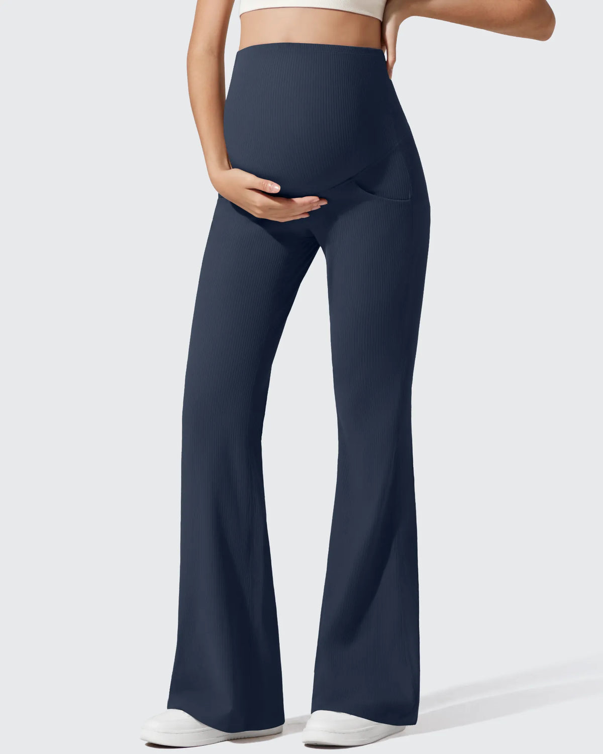Ribbed Maternity Flare Yoga Pants with Pockets