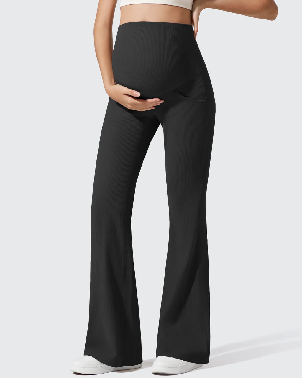Ribbed Maternity Flare Yoga Pants with Pockets