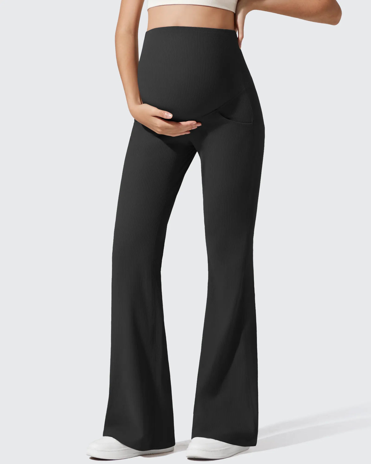 Ribbed Maternity Flare Yoga Pants with Pockets
