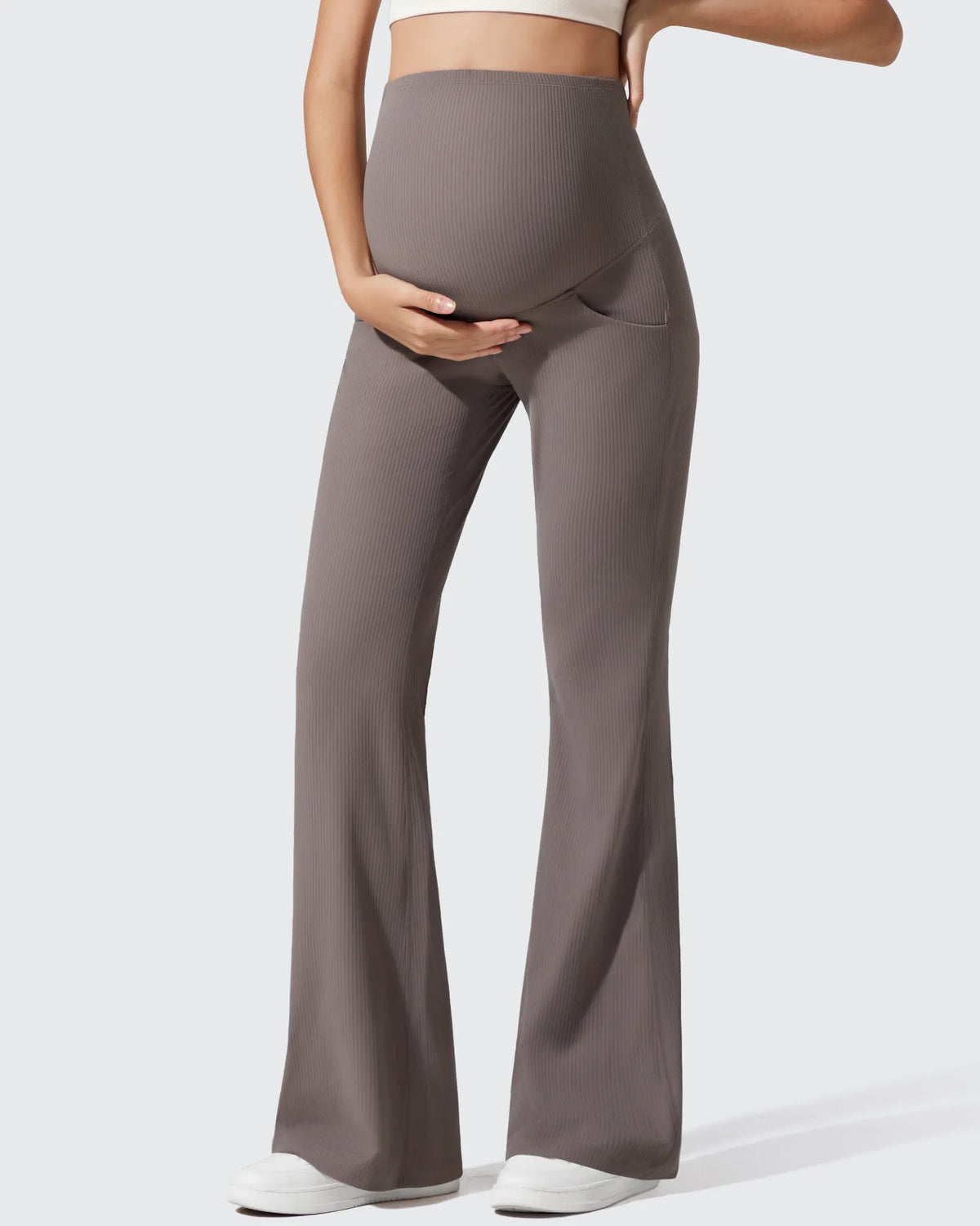 Ribbed Maternity Flare Yoga Pants with Pockets
