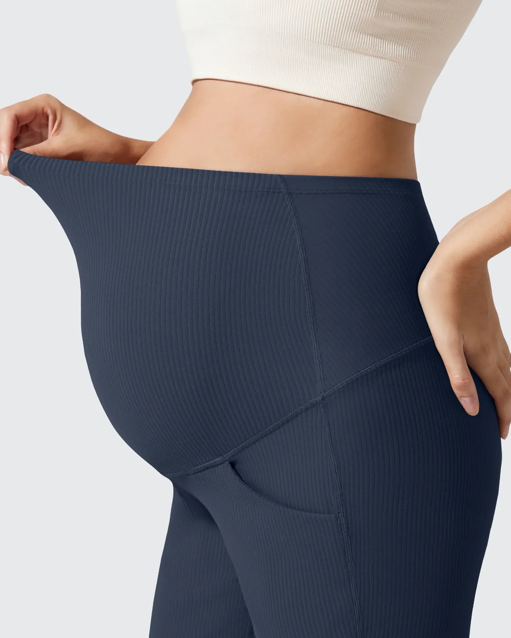 Ribbed Maternity Flare Yoga Pants with Pockets